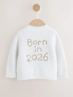 White Born In 2026 Baby Cardigan