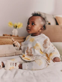 White Bunny Character Print Easter Sweat and Leggings Baby Set (0mths-2yrs)