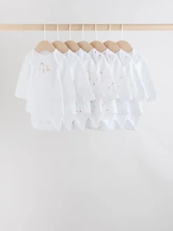 White Character 7 Pack Long Sleeve 100% Cotton Baby Bodysuits