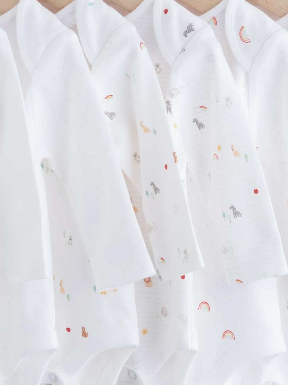 White Character 7 Pack Long Sleeve 100% Cotton Baby Bodysuits