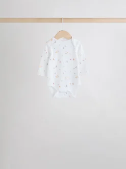 White Character 7 Pack Long Sleeve 100% Cotton Baby Bodysuits