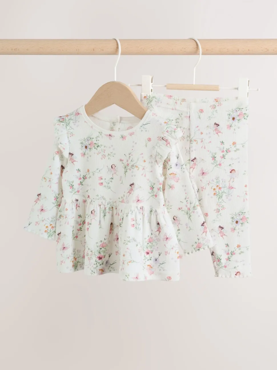 White Fairy Long Sleeve Frill Top And Leggings Baby 2 Piece Set (0mths-2yrs)