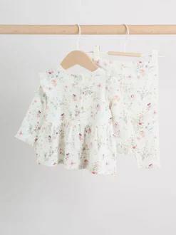 White Fairy Long Sleeve Frill Top And Leggings Baby 2 Piece Set (0mths-2yrs)