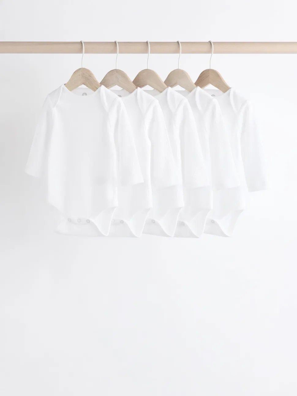 White Long Sleeve Rib Baby Bodysuits 5 Pack