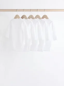 White Long Sleeve Rib Baby Bodysuits 5 Pack