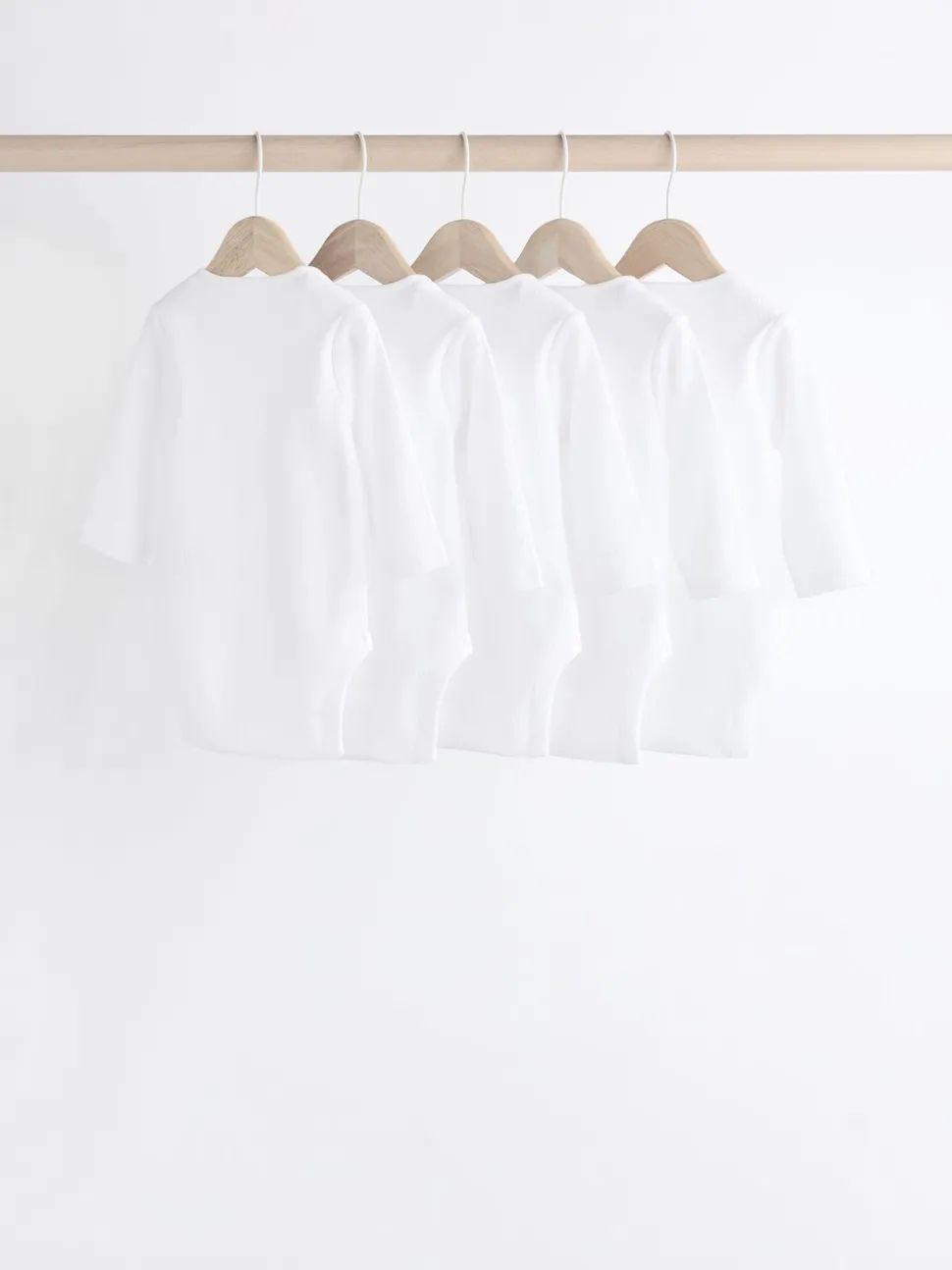 White Long Sleeve Rib Baby Bodysuits 5 Pack