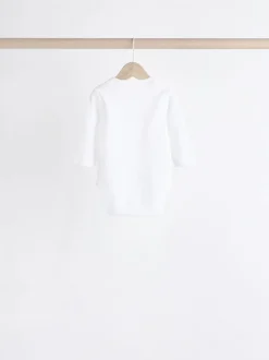 White Long Sleeve Rib Baby Bodysuits 5 Pack