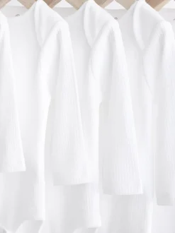 White Long Sleeve Rib Baby Bodysuits 5 Pack