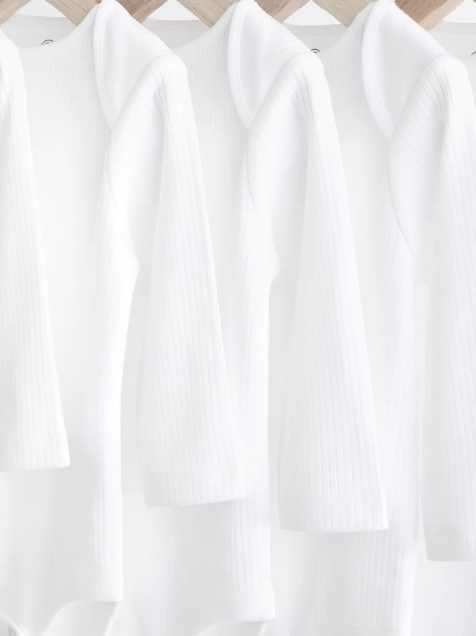 White Long Sleeve Rib Baby Bodysuits 5 Pack