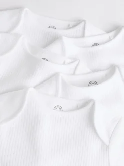 White Long Sleeve Rib Baby Bodysuits 5 Pack
