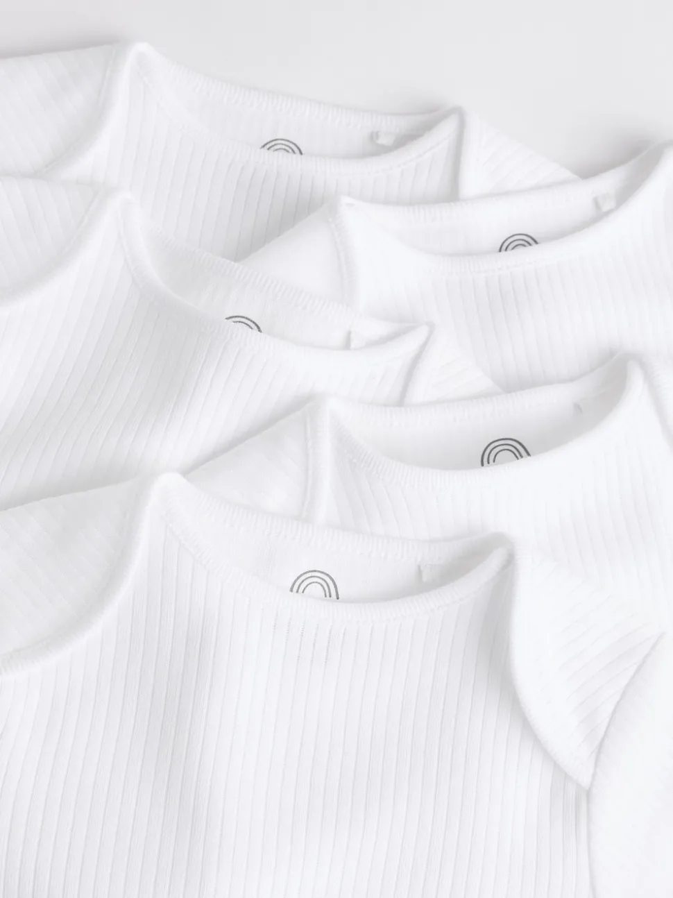 White Long Sleeve Rib Baby Bodysuits 5 Pack