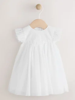 White Mesh Baby Dress (0mths-2yrs)
