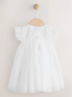 White Mesh Baby Dress (0mths-2yrs)
