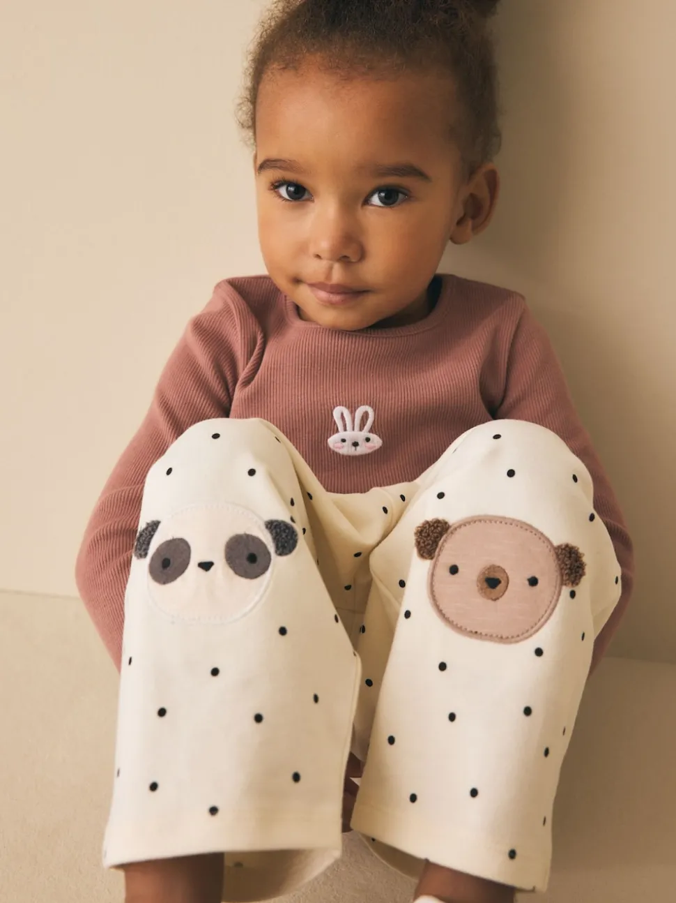 White Mono Spot Bears Embellished Barrel Trousers (3mths-7yrs)