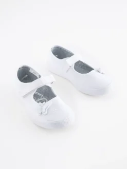 White Standard Fit (F) Butterfly Embroidered School Plimsoll Shoes