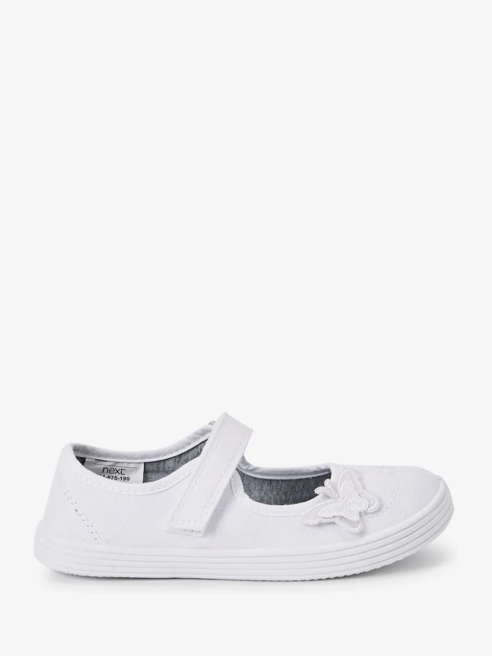 White Standard Fit (F) Butterfly Embroidered School Plimsoll Shoes