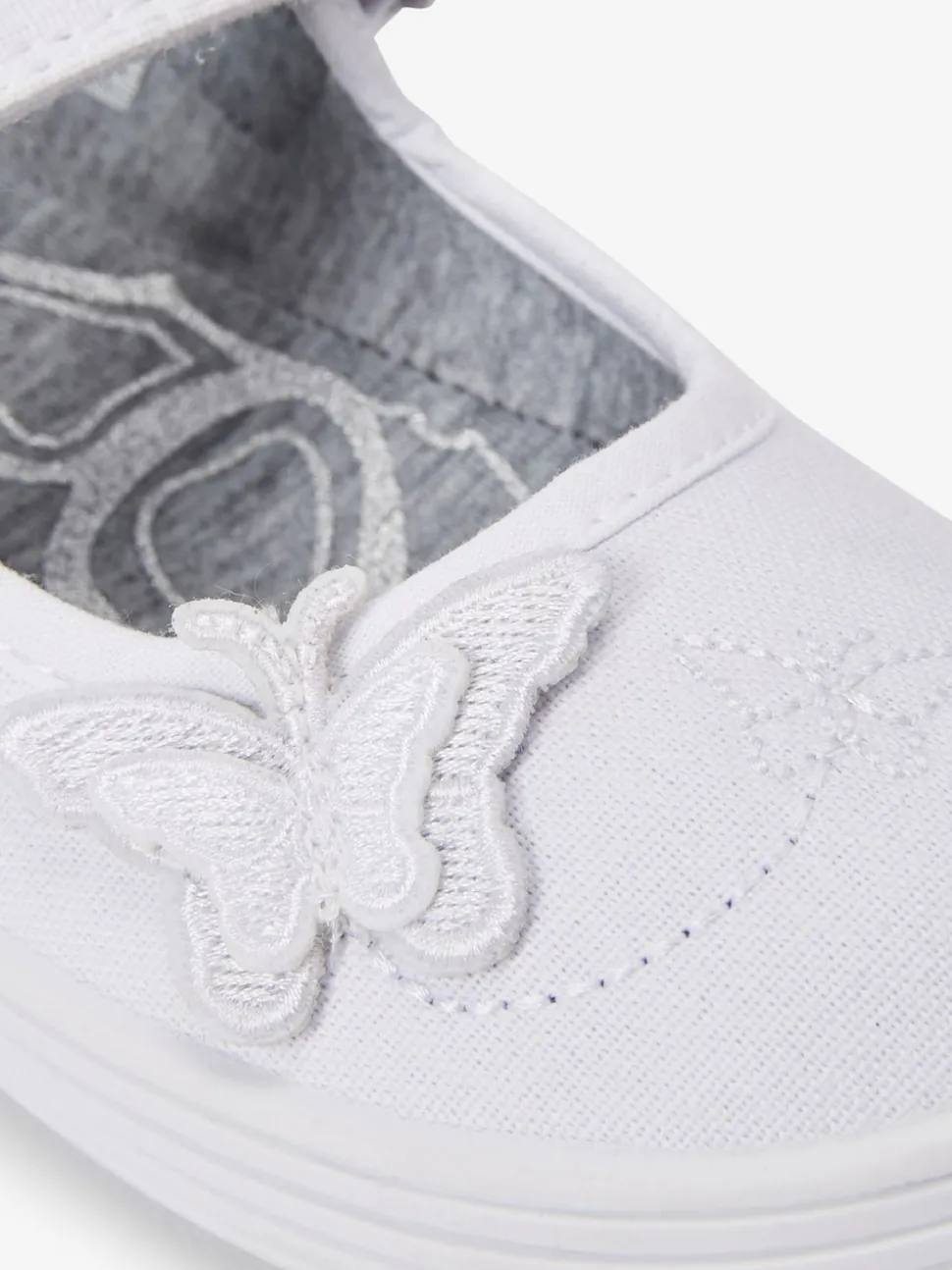 White Standard Fit (F) Butterfly Embroidered School Plimsoll Shoes
