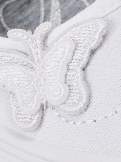 White Standard Fit (F) Butterfly Embroidered School Plimsoll Shoes