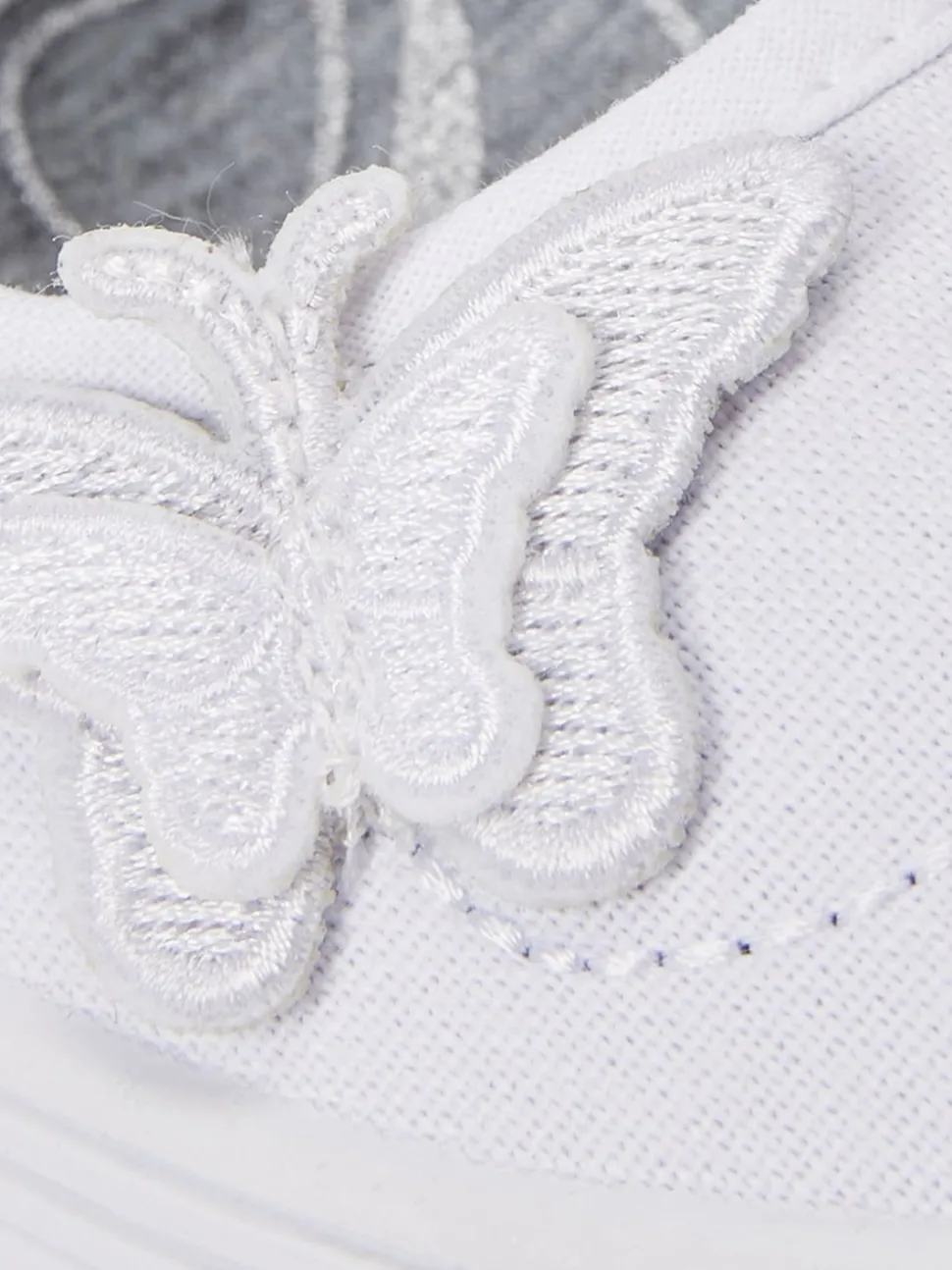 White Standard Fit (F) Butterfly Embroidered School Plimsoll Shoes