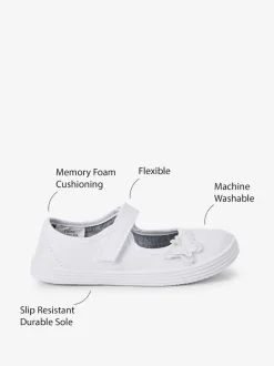 White Standard Fit (F) Butterfly Embroidered School Plimsoll Shoes