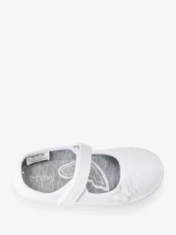 White Standard Fit (F) Butterfly Embroidered School Plimsoll Shoes