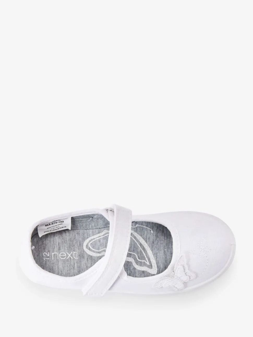 White Standard Fit (F) Butterfly Embroidered School Plimsoll Shoes