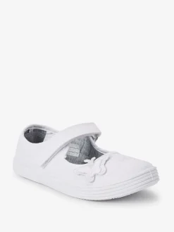 White Standard Fit (F) Butterfly Embroidered School Plimsoll Shoes