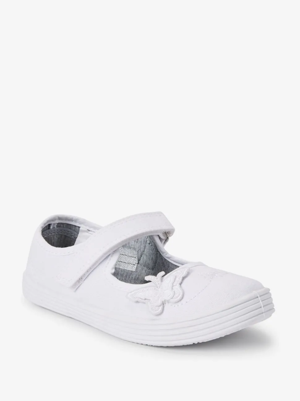 White Standard Fit (F) Butterfly Embroidered School Plimsoll Shoes