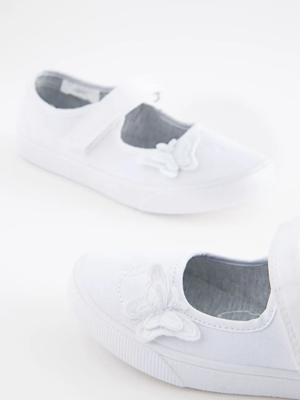 White Standard Fit (F) Butterfly Embroidered School Plimsoll Shoes