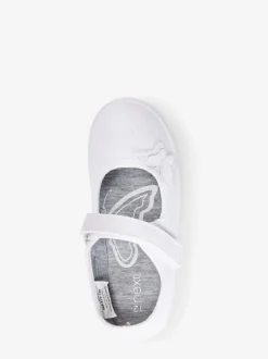 White Standard Fit (F) Butterfly Embroidered School Plimsoll Shoes
