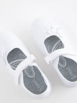 White Standard Fit (F) Butterfly Embroidered School Plimsoll Shoes