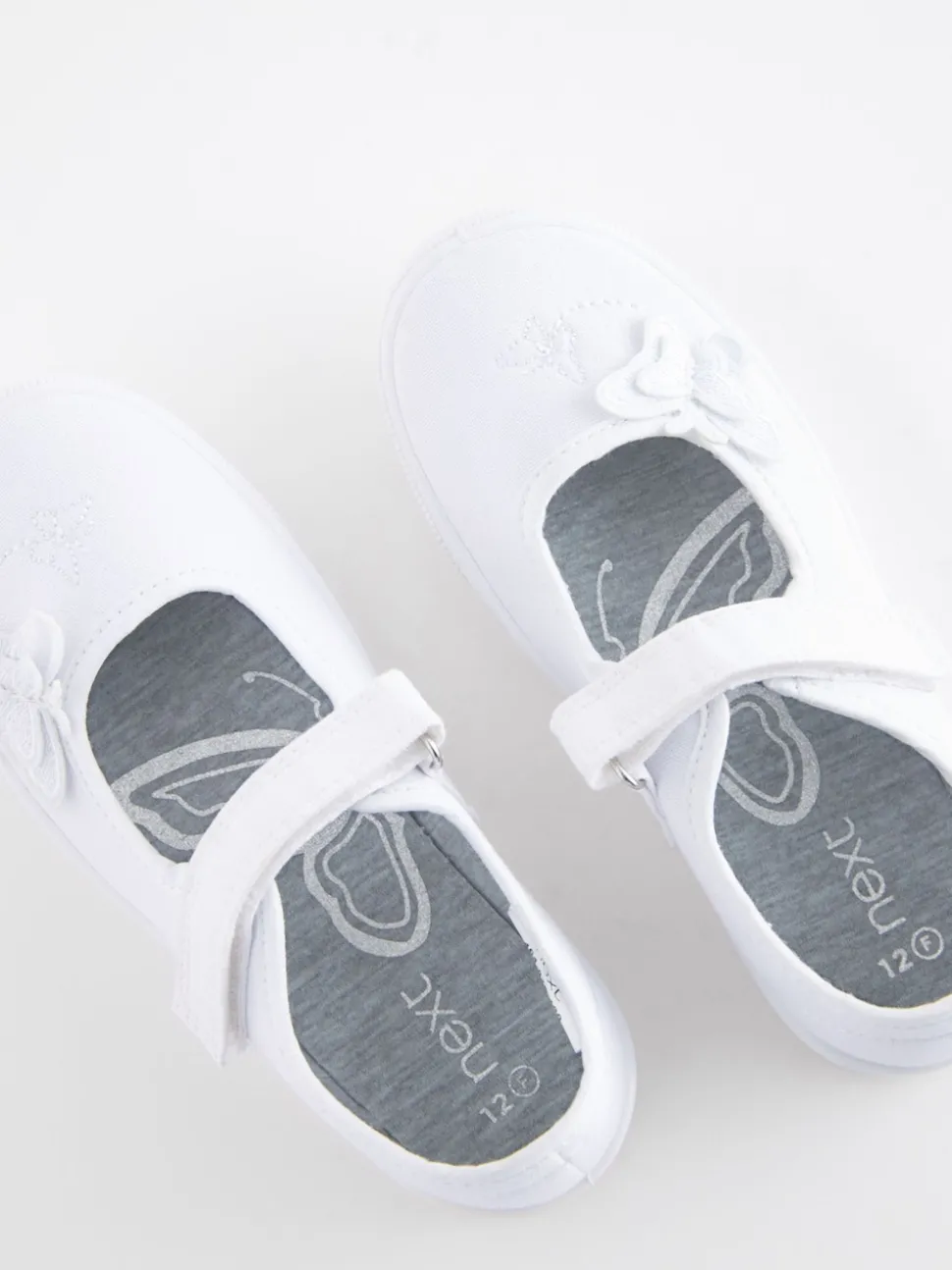 White Standard Fit (F) Butterfly Embroidered School Plimsoll Shoes