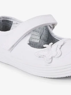 White Standard Fit (F) Butterfly Embroidered School Plimsoll Shoes
