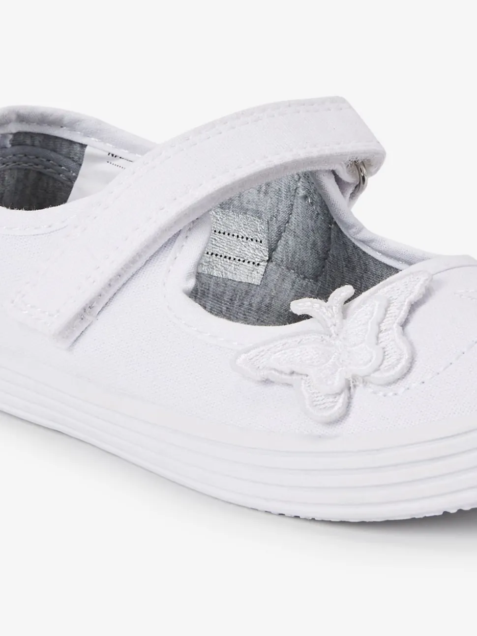 White Standard Fit (F) Butterfly Embroidered School Plimsoll Shoes