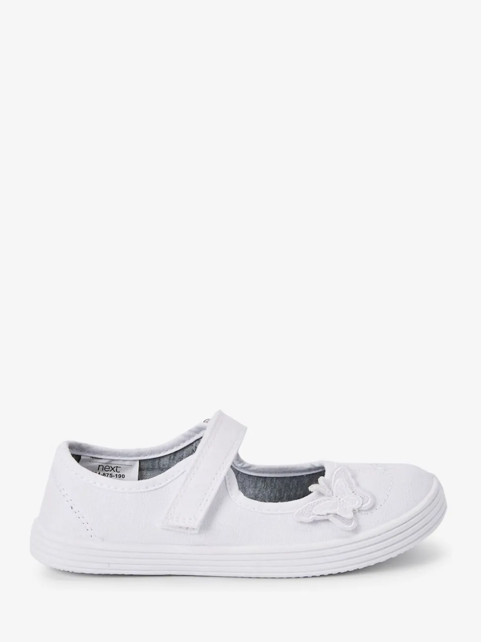 White Standard Fit (F) Butterfly Embroidered School Plimsoll Shoes
