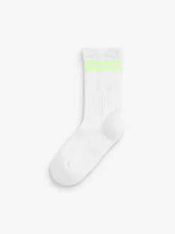 White with fluorescent stripe 3 Pack Cotton Rich Cushioned Sole Ankle Socks