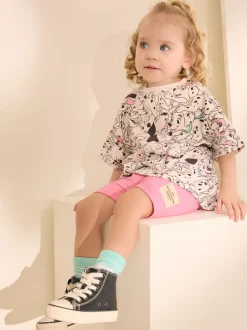 White and Pink Disney 101 Dalmations Short Sleeve T-Shirt and Cycle Shorts Set (3mths-7yrs)