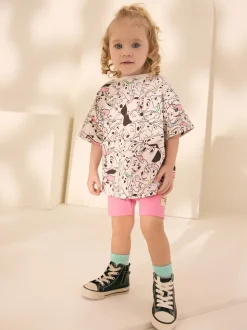 White and Pink Disney 101 Dalmations Short Sleeve T-Shirt and Cycle Shorts Set (3mths-7yrs)