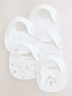 White Animal Print Baby Bibs 5 Pack