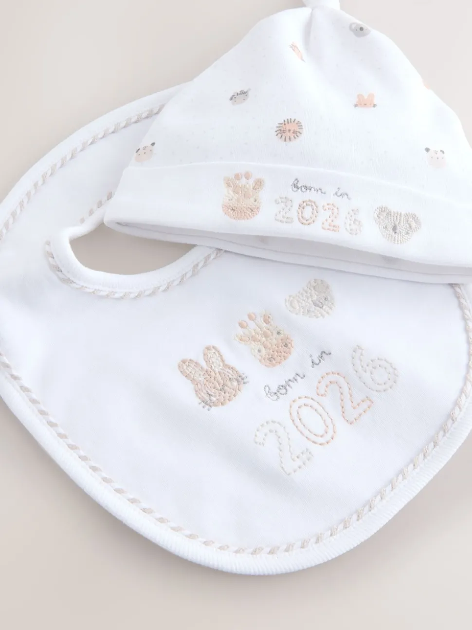 White Baby Sleepsuit and Hat Set (0-12mths)