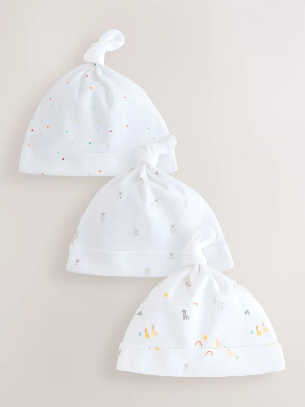White Baby Tie Top Hats 3 Pack (0-12mths)