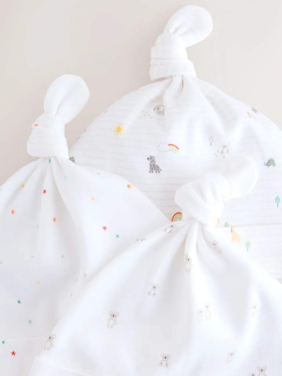 White Baby Tie Top Hats 3 Pack (0-12mths)