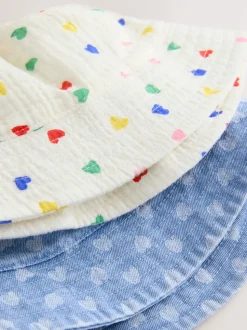White/Blue Baby Bucket Hats 2 Pack (0mths-2yrs)