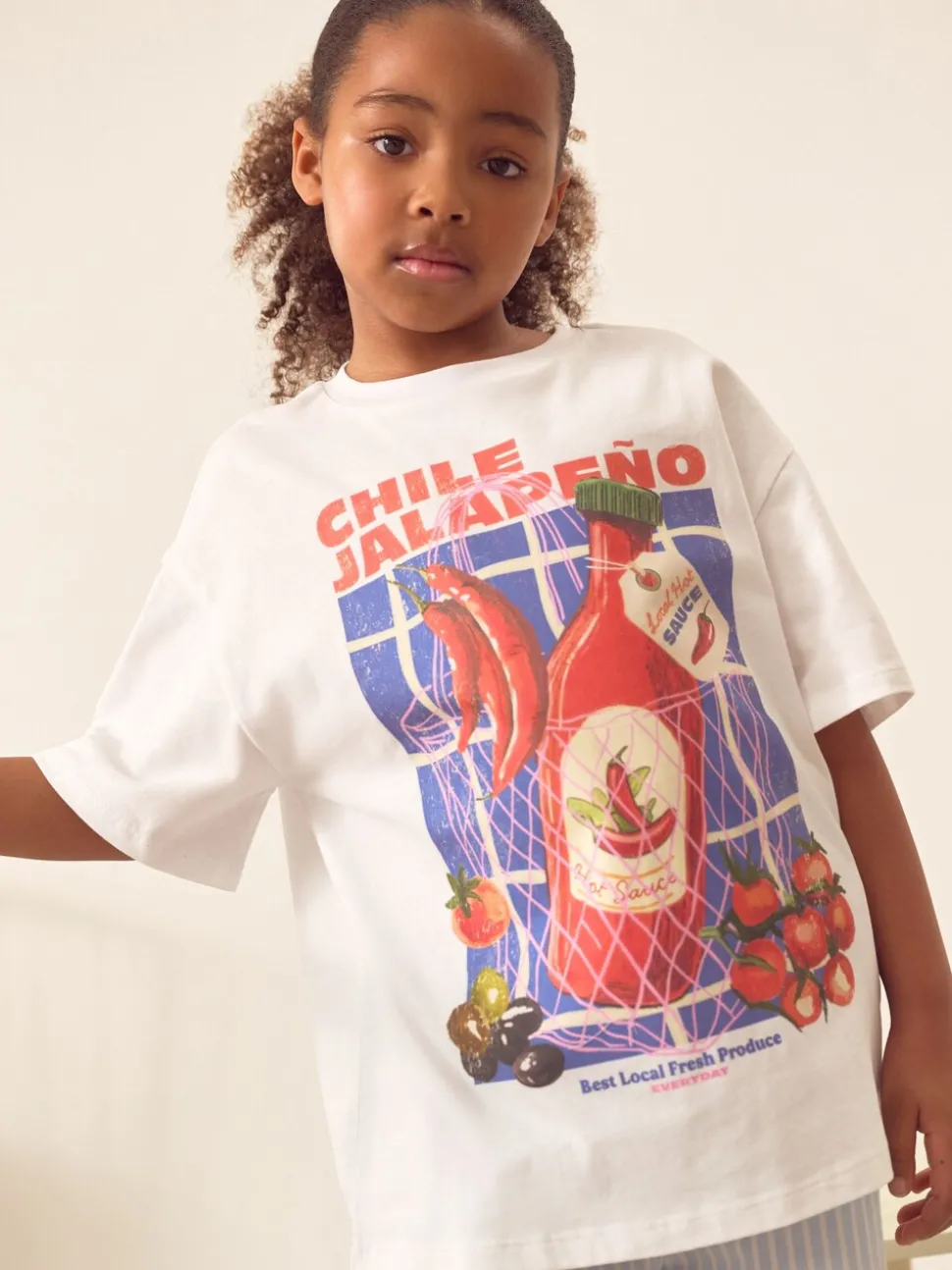 White/Blue Chilli Oversized 100% Cotton Graphic T-Shirt & Woven Shorts (3-16yrs)