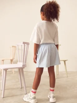 White/Blue Chilli Oversized 100% Cotton Graphic T-Shirt & Woven Shorts (3-16yrs)