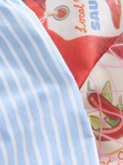 White/Blue Chilli Oversized 100% Cotton Graphic T-Shirt & Woven Shorts (3-16yrs)