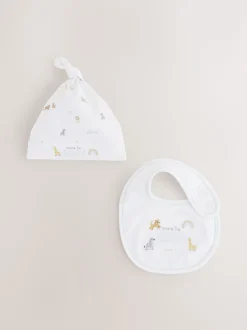 White Born in 2025 Hat and Bib Baby Set 2 Piece (0-12mths)