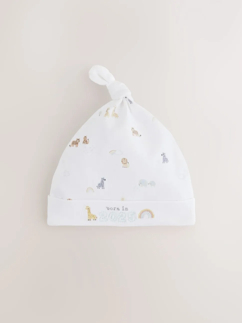 White Born in 2025 Hat and Bib Baby Set 2 Piece (0-12mths)