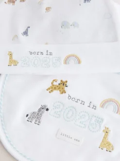 White Born in 2025 Hat and Bib Baby Set 2 Piece (0-12mths)