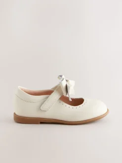 White Bow Leather Touch Fastening Shoes